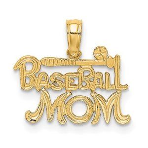14k Yellow Gold MINI Novelty Baseball Mom Necklace Charm Pendant, gift for mom